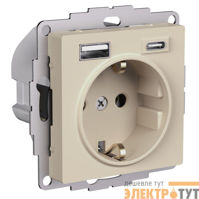 Розетка AtlasDesign 16А с 2-мя заряд. устройствами USB тип A+C 5В/2.4А/3.0А 2х5В/1.5А механизм песочн. SE ATN001232