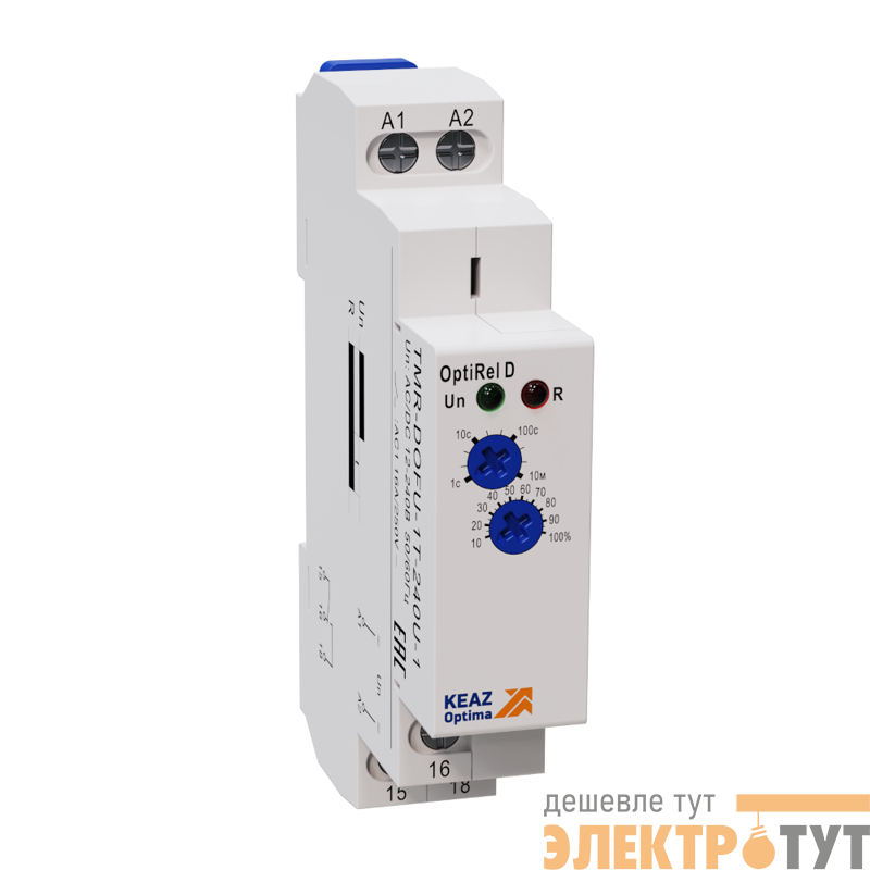 Реле времени OptiRel D TMR-DOFU-1T-240U-1 задержка выключения при откл питания 16А 1СО 12-230АС/DC КЭАЗ 332016