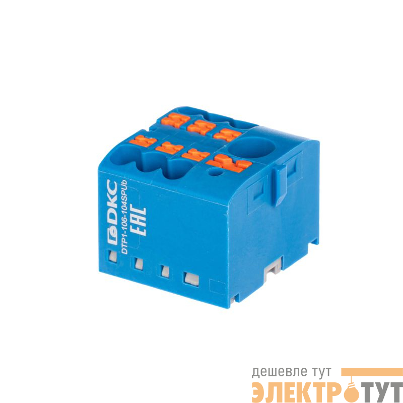 Блок распределительный зажим push-in 1 ввод 6кв.мм 6 точек подключения 2.5кв.мм син. DKC DTP1-106-104SPUB