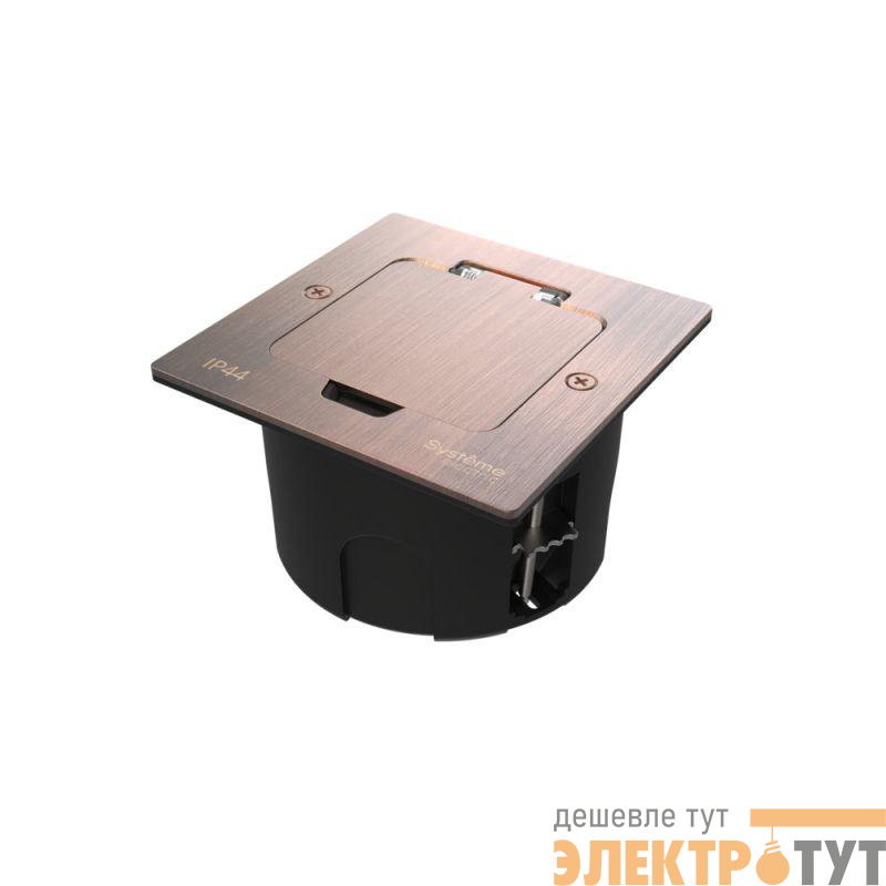 Лючок MultiDesk MDK20 на 2мод. IP44 с монтажной коробкой для стены фальшпола стола медь SE MDK20102CA