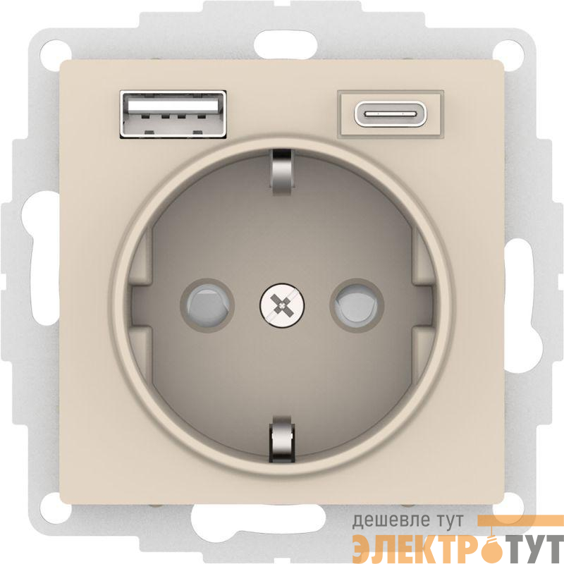 Розетка AtlasDesign 16А с 2-мя заряд. устройствами USB тип A+C 5В/2.4А 2х5В/1.2А механизм беж. SE ATN000232