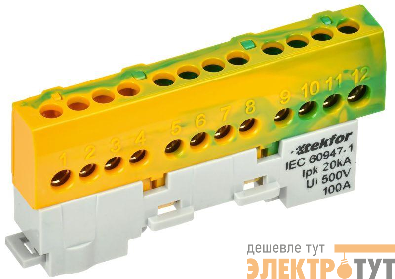 Шина PE "земля" изол на универс. держ. 6х9-12-ЖЗ TEKFOR IEK TF-NN10-12-KL-K52