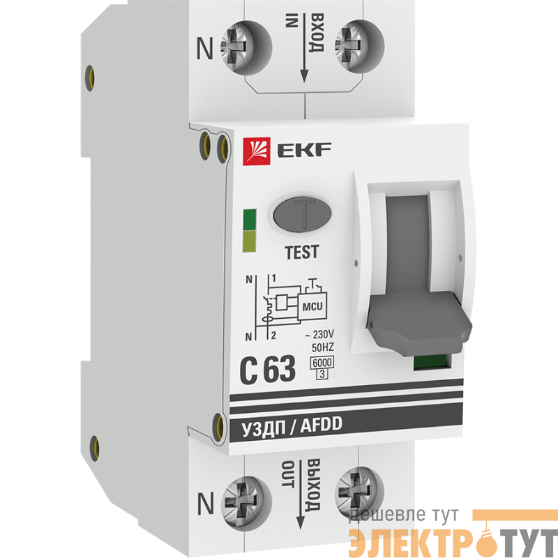 Устройство защиты от дугового пробоя (УЗДП) 1P+N C 63А 6кА с авт. выкл. PROxima EKF afdd-2-63C-pro