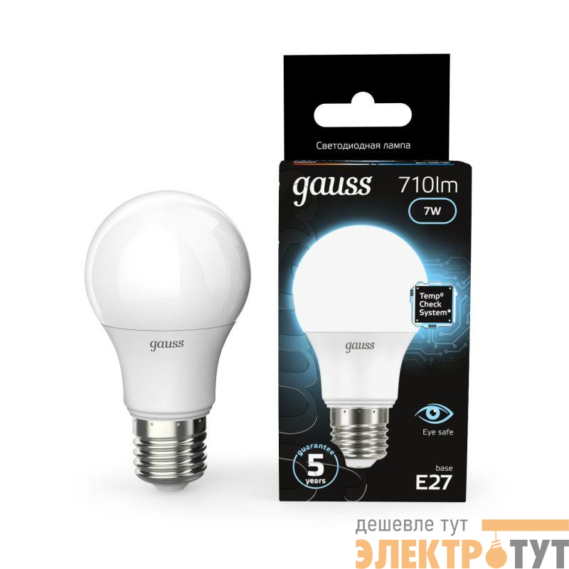 Лампа светодиодная Black 7Вт A60 грушевидная 4100К нейтр. бел. E27 710лм GAUSS 102502207