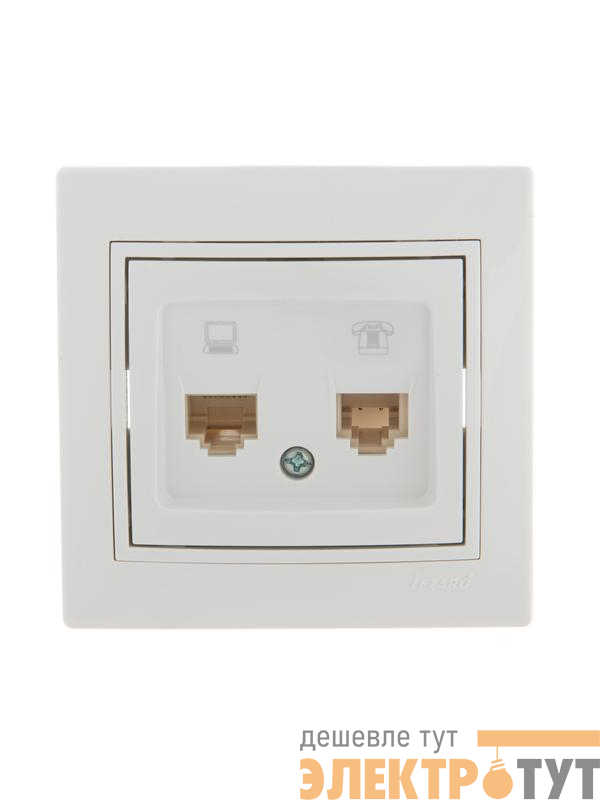 Розетка компьютерная + телефонная 2-м СП Mira RJ45 + RJ11 бел./бел. LEZARD 701-0202-143