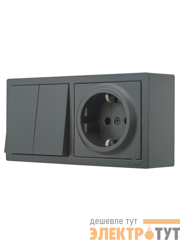 Блок ОП LETO (2-кл. выключатель + 1-м розетка с заземл.) горизонт. графит LEZARD 752-3400-170BKP