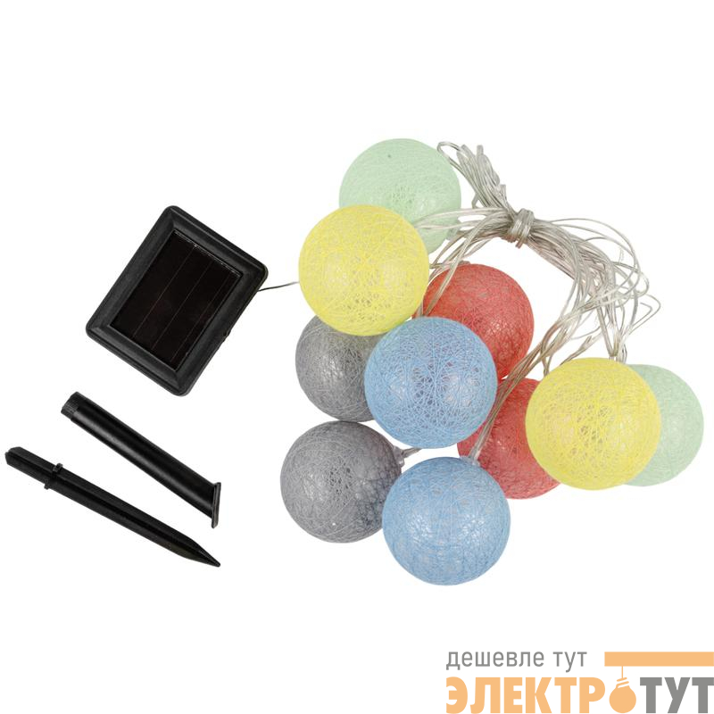 Гирлянда садовая "Клубки" USL-S-139/PM2000 COTTON BALLS IP44 10 светодиодов тепл. бел. свет на солнечн. батарее 1хАА Ni-Mh аккумулятор в комплекте TM Uniel UL-00010436