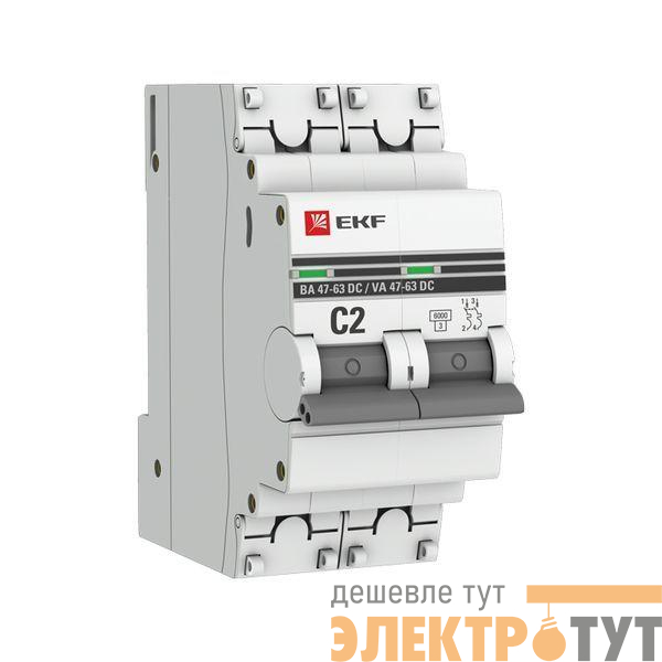 Выключатель автоматический модульный 2п C 2А 6кА ВА 47-63 DC PROxima EKF mcb4763-DC-2-02C-pro