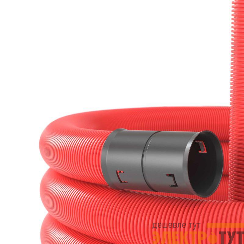 Труба усиленная двустенная гибкая ПНД для кабельной канализации d63мм с протяжкой SN20 650Н (уп.50м) красн. DKC 121563