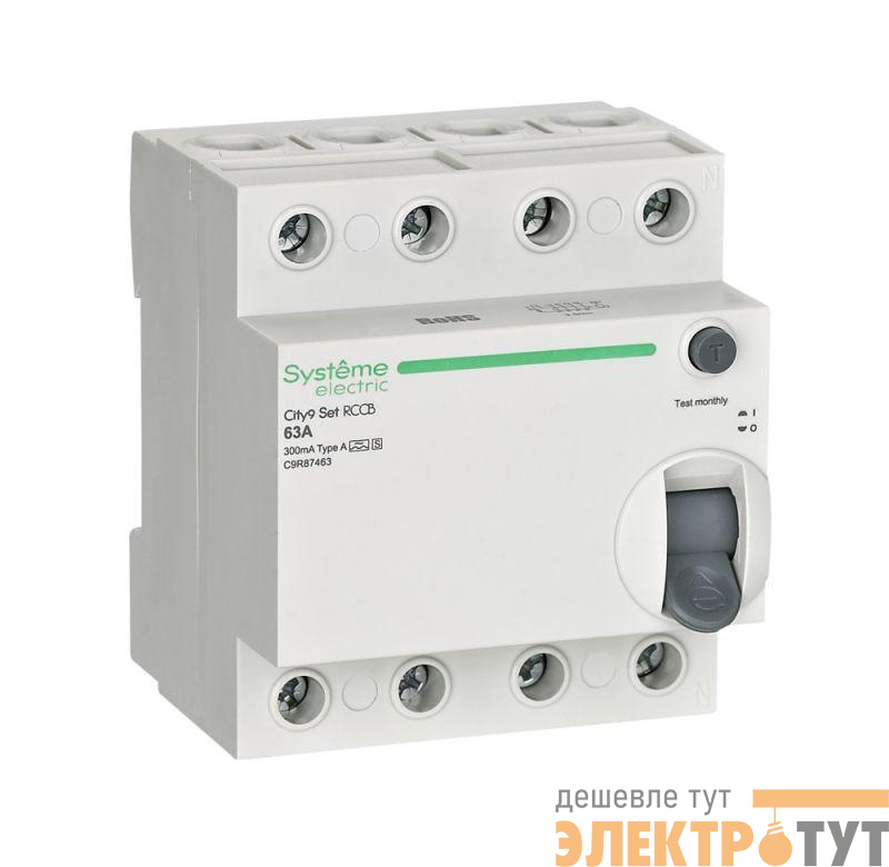Выключатель дифференциального тока City9 Set 4п 63А 300мА A-S 400В SE C9R87463