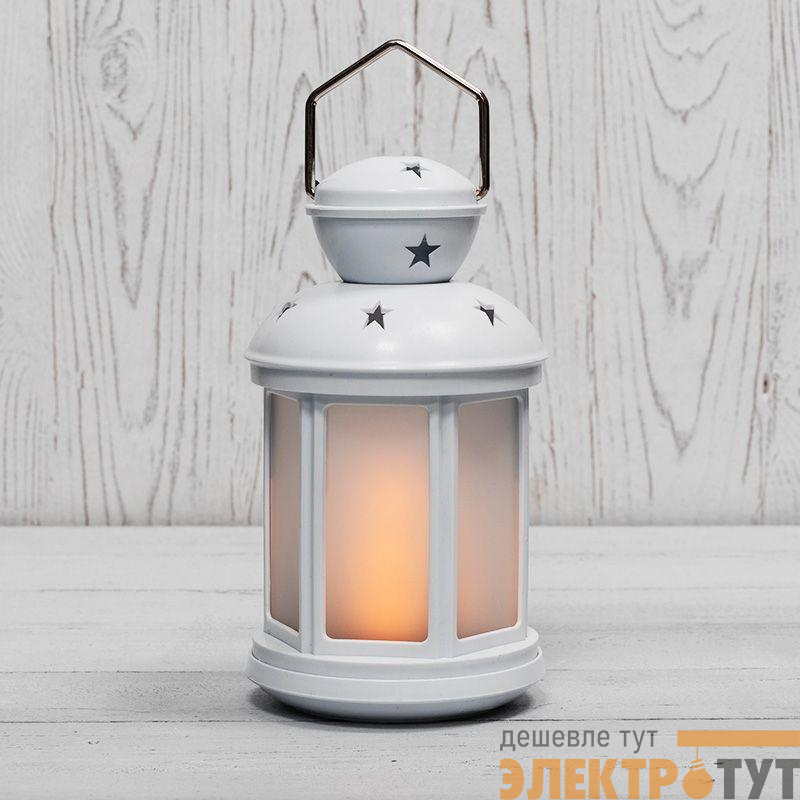 Фонарь декоративный 12х12х20.6см тепл. бел. эффект пламени свечи корпус бел. Neon-Night 513-067