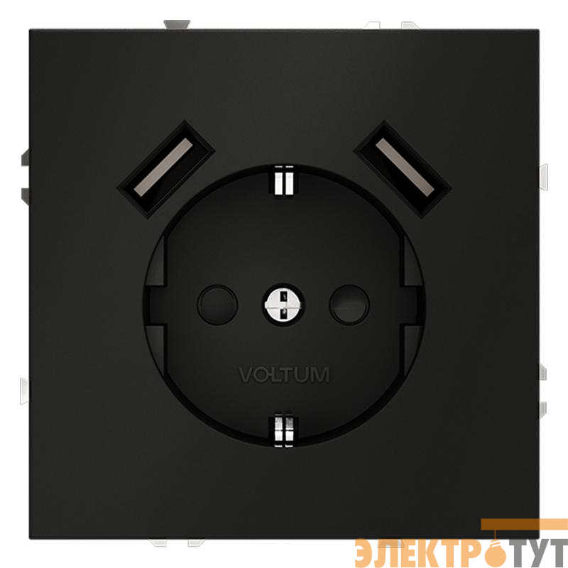 Розетка 1-м СП S70 16А с USB A+A с заземл. защ. шторки механизм черн. матов. Voltum VLS040408
