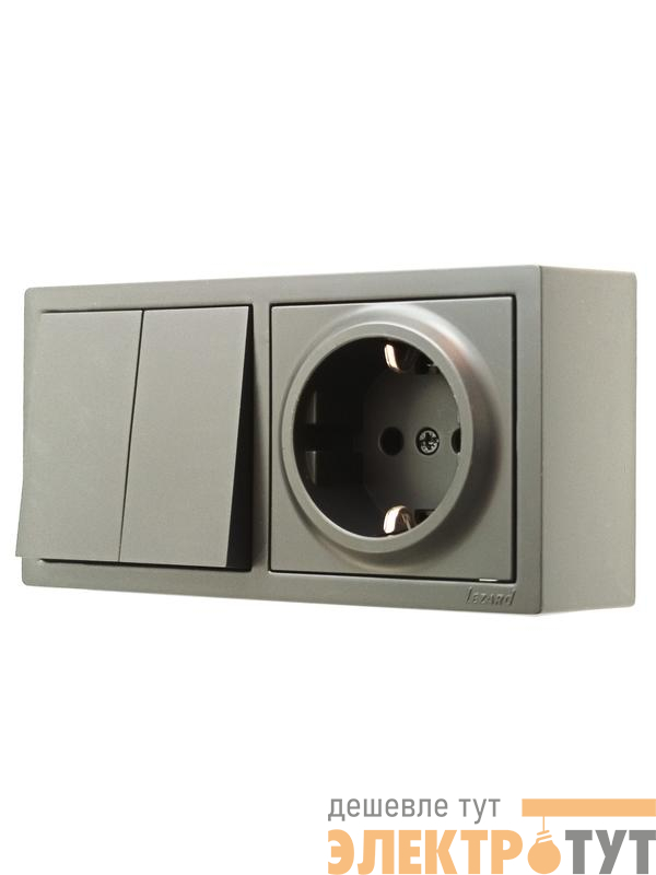 Блок ОП LETO (2-кл. выключатель + 1-м розетка с заземл.) горизонт. платина LEZARD 752-3500-170BKP