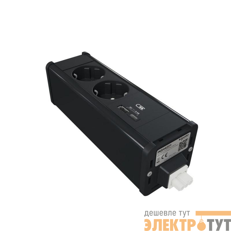 Блок Unica System+ 2хРозетка (2К+З) и 2хUSB A/C антрацит SchE INS44221