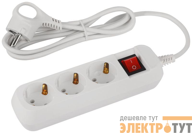 Удлинитель электрический UDL-10-315-ES Greenline 3 розетки с заземлением с выключателем 1.5м ПВС 3х0.75кв.мм Эра Б0065051