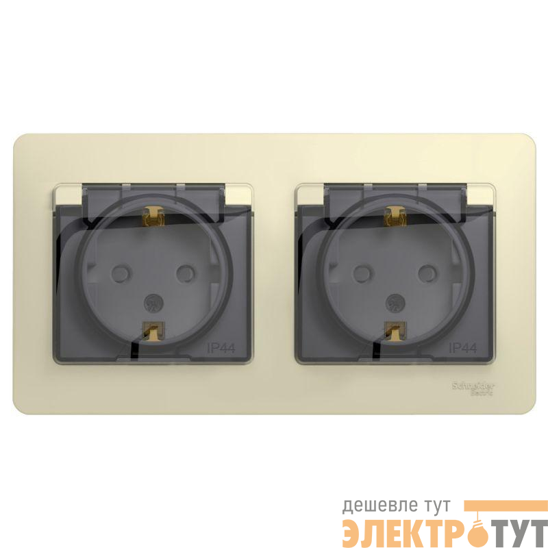 Розетка 2-м СП 2мод. Glossa 16А IP44 с заземл. защ. шторки в сборе беж. SE GSL000247