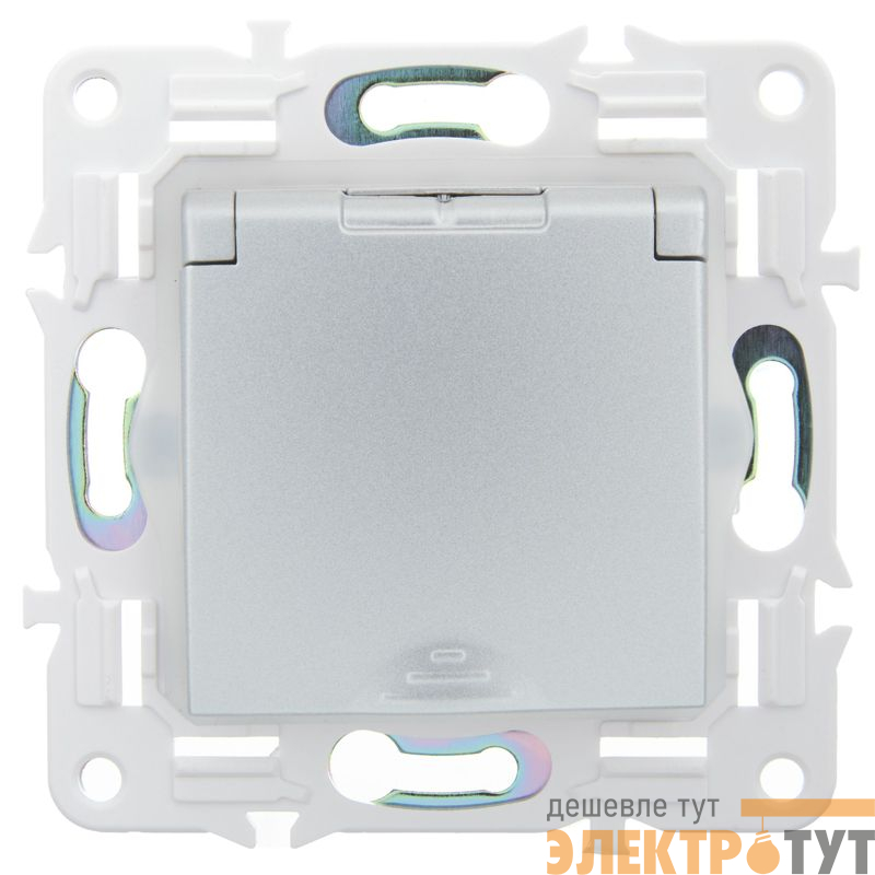 Розетка 1-м SKANDY 16А IP44 с заземл. защ. шторки с крышкой SK-R11S серебр. IEK SK-R16-16-44-K23