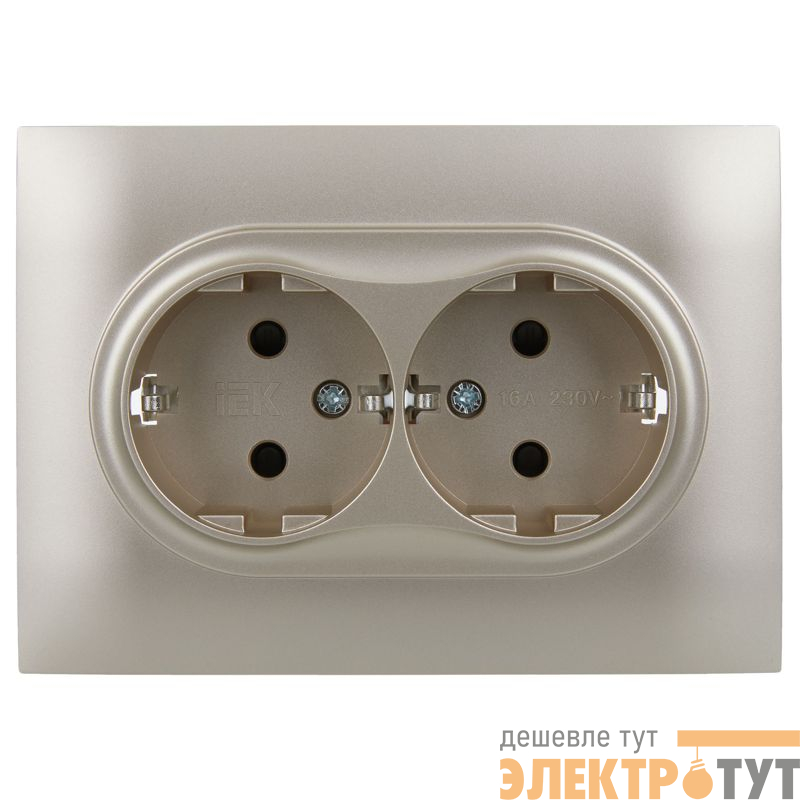 Розетка 2-м SKANDY 16А с заземл. защ. шторки в сборе SK-R07Sh шампань IEK SK-R24-16-K37-F