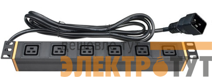 Блок распределения питания 6-м 16А C19 вх. разъем C20 для 19дюйм шкафов DKC R519C146