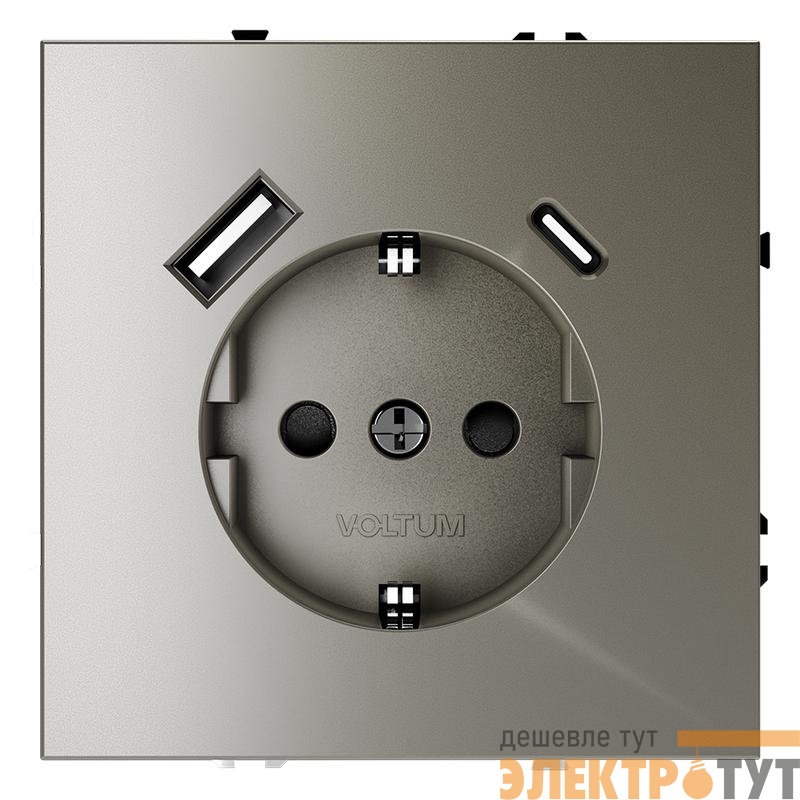 Розетка 1-м СП S70 16А с USB A+С с заземл. защ. шторки механизм шелк Voltum VLS040504