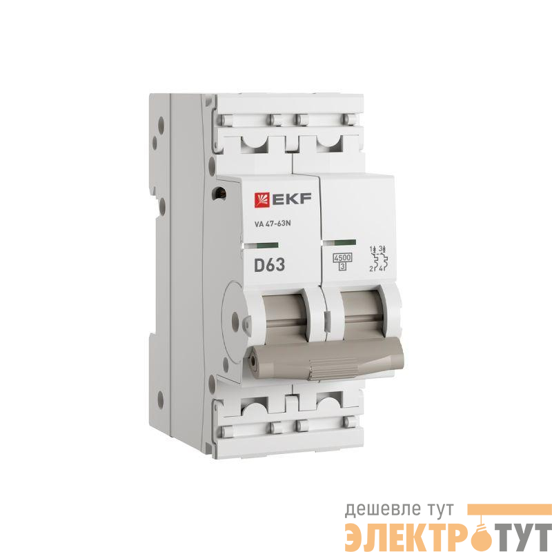 Выключатель автоматический модульный 2п D 63А 4.5кА ВА 47-63N PROxima EKF M634263D