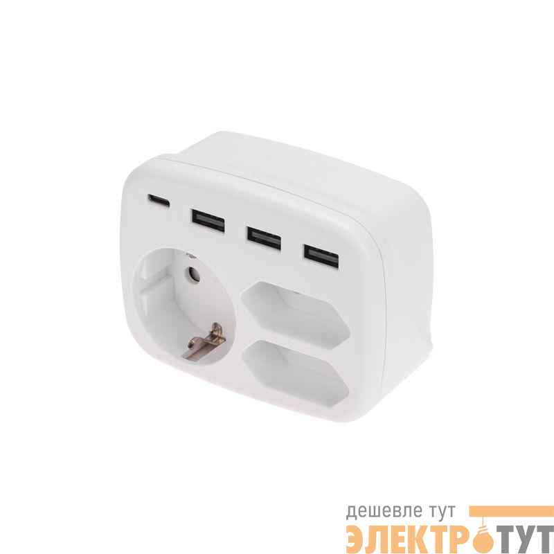Тройник электрический 16А с/з+2х2.5А+3хUSB-A 2.4А+USB Type-C 3А бел. Rexant 11-1250