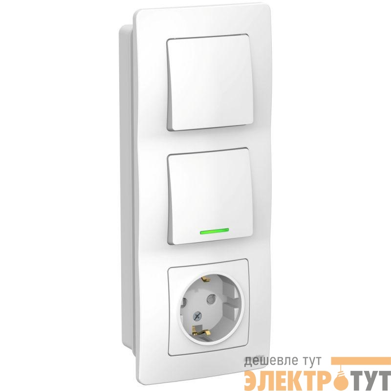 Блок СП Blanca (розетка с заземл. защ. шторки 16А 250В + 1-кл. выкл. с подсветкой + 1-кл. выкл.) бел. SE BLNBS101111