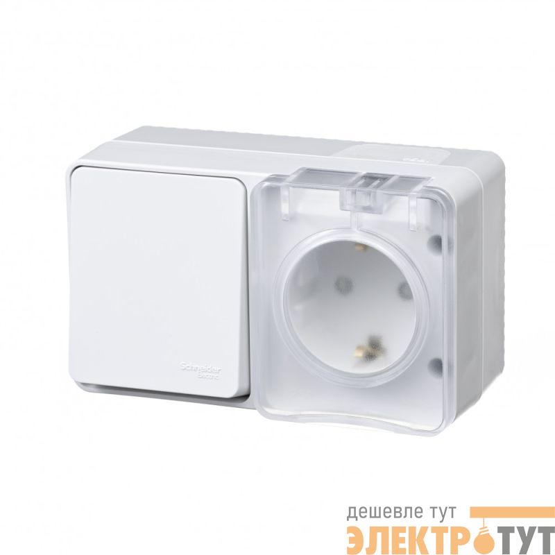 Блок ОП AtlasDesign PROFI IP54 (розетка 1-м 16А заземл. защ. шторки + 1-кл. выключатель 10А) бел. SE ATN540170