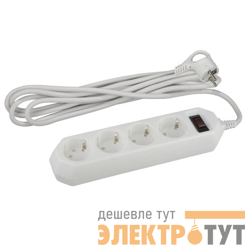 Удлинитель с сетевым фильтром 4х1.5м с заземл. 10А IP20 USF-M-4es-1.5m-W ПВС 3х0.75 с выкл. бел. Эра Б0019741