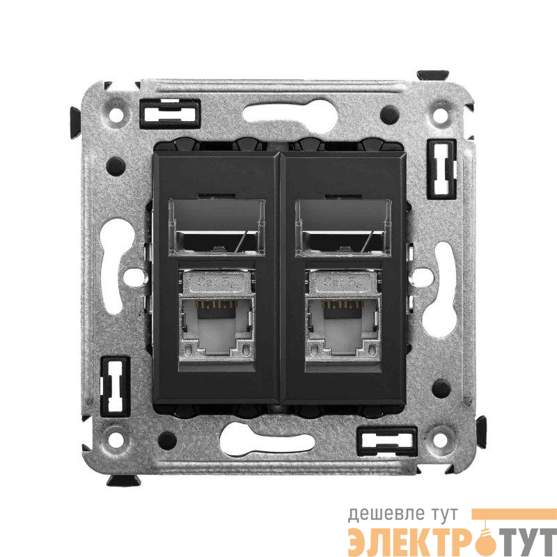 Розетка компьютерная 2-м RJ-45 СП кат.5e экранированная Avanti "Черный матовый" DKC 4412364