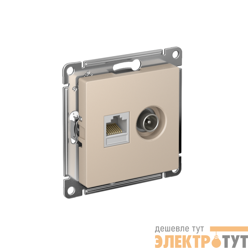 Розетка компьютерная + телевизионная 2-м СП AtlasDesign RJ45 кат.5E + TV механизм песочн. SE ATN001289