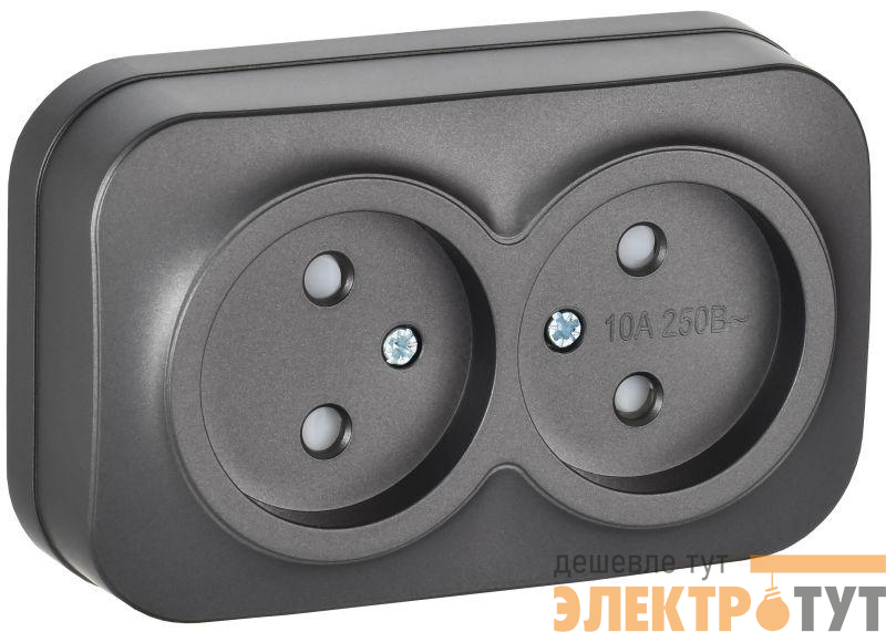 Розетка 2-м ОП GLORY РСш22-2-ХСм 10А без заземл. защ. шторки сталь матов. IEK ERH23-K46M-10