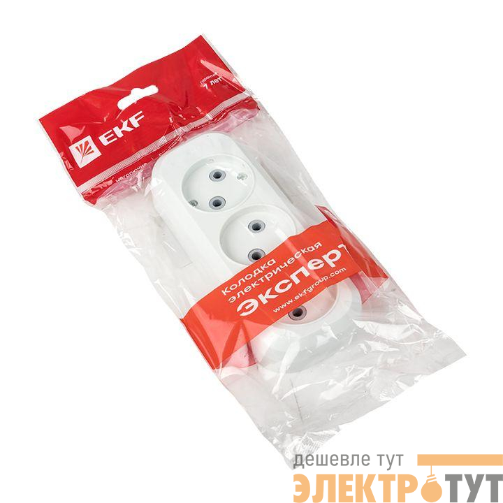 Колодка удлинителя "Эксперт" 10 А/2.2кВт 3 гнезда без заземл. EKF AKB10-3