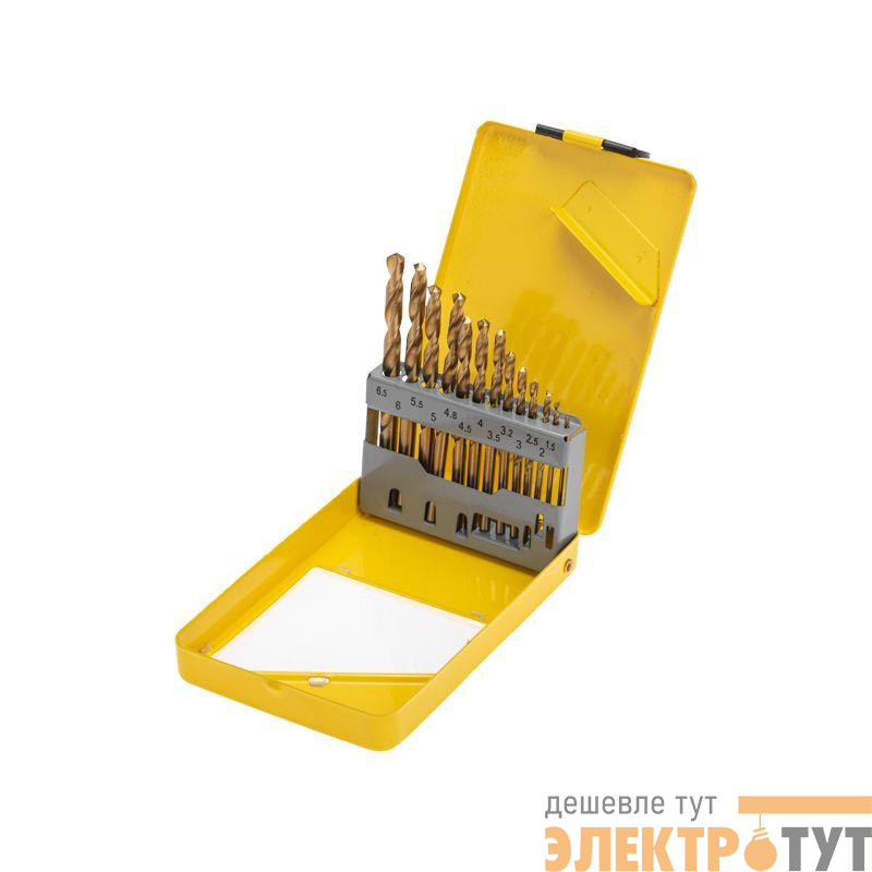 Набор сверл по металлу 1.5-6.5мм (через 0.5мм 3.2мм 4.8мм) НSS ТИТАН цилиндрический хвостовик метал. кейс 13шт Kranz KR-91-0633
