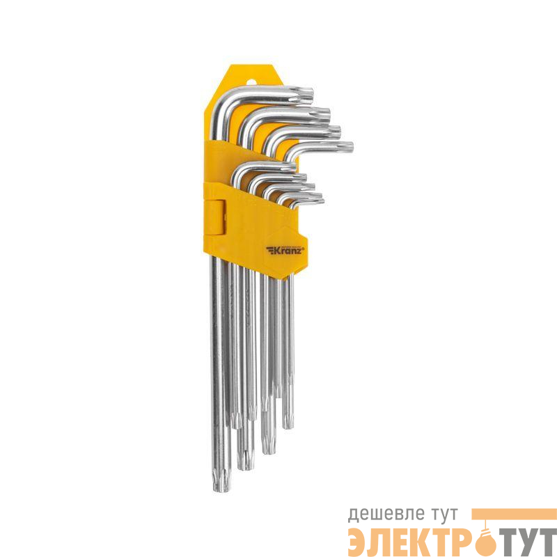 Набор ключей имбусовых Tamper-Torx 9шт ТТ10-ТТ50 закаленные удлиненные никель Kranz KR-12-5221
