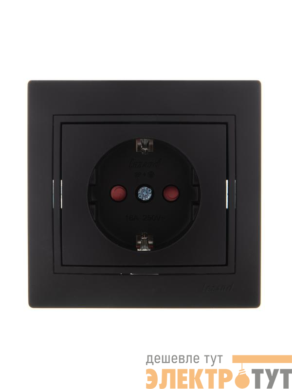 Розетка 1-м СП Mira с заземл. защ. шторки керамика черн. бархат LEZARD 701-4242-124