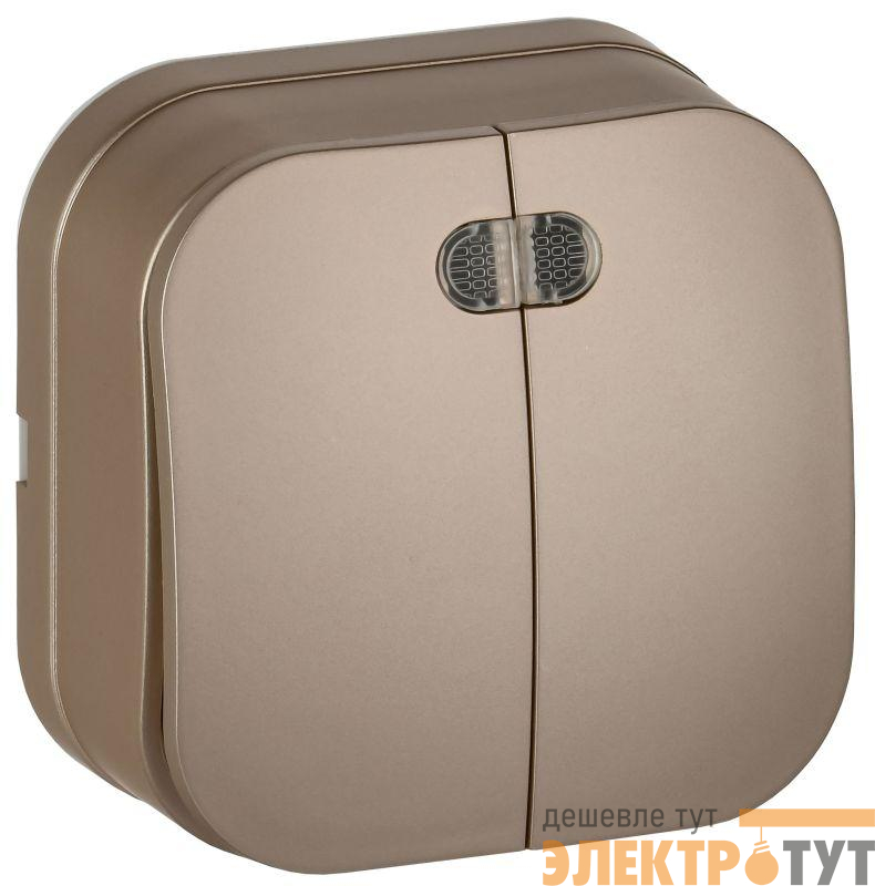 Выключатель 2-кл. ОП GLORY ВС20-2-1-ХШм 10А с индикацией шампань матов. IEK EVH21-K37M-10