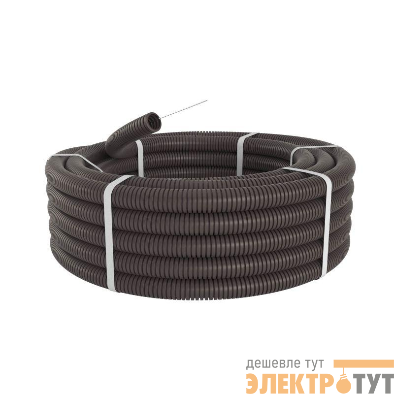 Труба гофрированная ПА 6 d36мм dвнутр.36.3мм dвнешн.42.5мм с протяжкой ПВ-0 темн. сер. (уп.15м) DKC PA613643F0