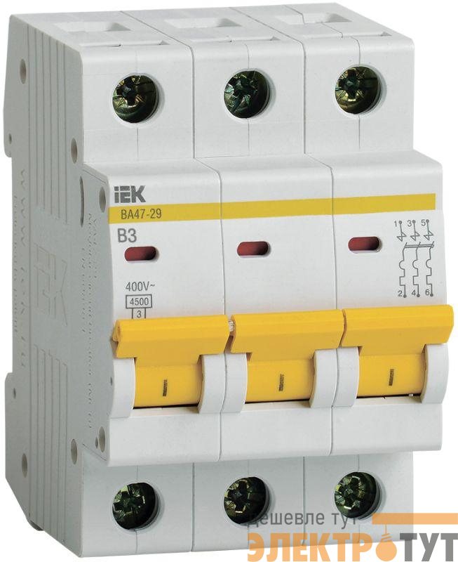 Выключатель автоматический модульный 3п B 3А 4.5кА ВА47-29 IEK MVA20-3-003-B