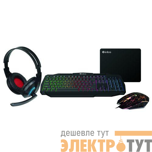 Комплект клавиатура и мышь GXZ900 игровой 1200-3600dpi + коврик + гарнитура черн. Intro Б0060194