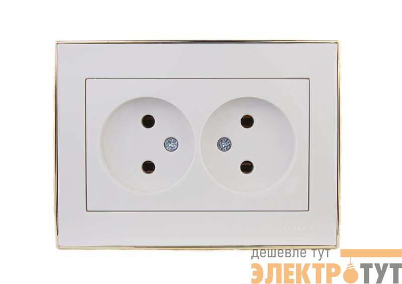 Розетка 2-м СП Rain 16А IP20 без заземл. с зол. боковой вставкой керамика бел. LEZARD 703-0226-128
