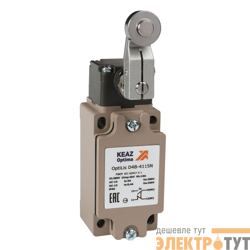 Выключатель концевой OptiLiS D4B-4115N рычаг метал. с роликом метал. EN 50041 XCKJ10513H29 КЭАЗ 378687
