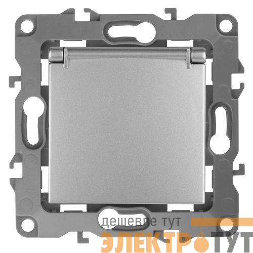 Розетка 1-м СП Эра12 12-2103-03 16А IP20 16AX 250В 2P+E Schuko защ. шторки с крышкой механизм алюм. Эра Б0014695