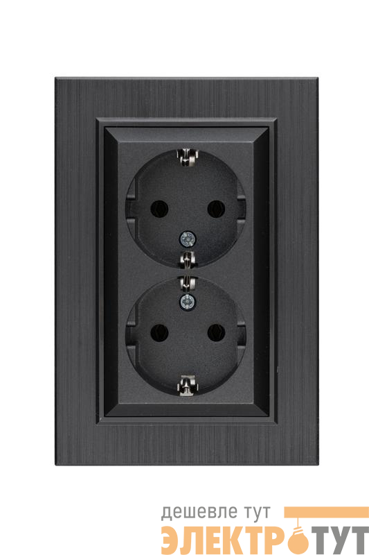 Розетка 2-я Karea LINE STAR с заземл. дым. металлик Makel 86050082