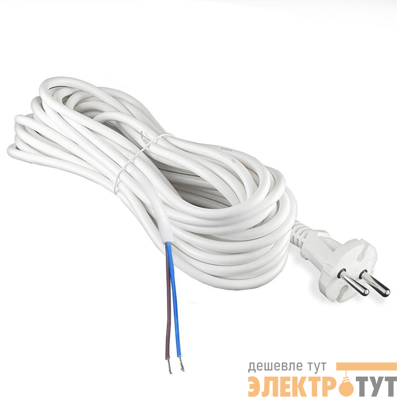 Шнур сетевой с вилкой 5м без заземл. 10А ПВС 2х1 бел. DOMTOK 2773