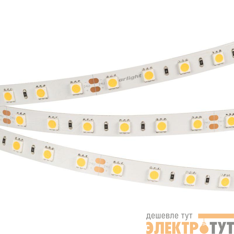 Лента светодиодная RT-B60-10mm 24V Warm 2400К 14.4Вт/м IP20 5060 (уп.5м) Arlight 018099(2)