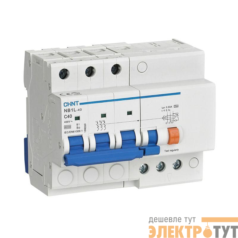Выключатель автоматический дифференциального тока 3п C 16А 30мА тип AC 6кА NB1L-40 (R) CHINT 198023