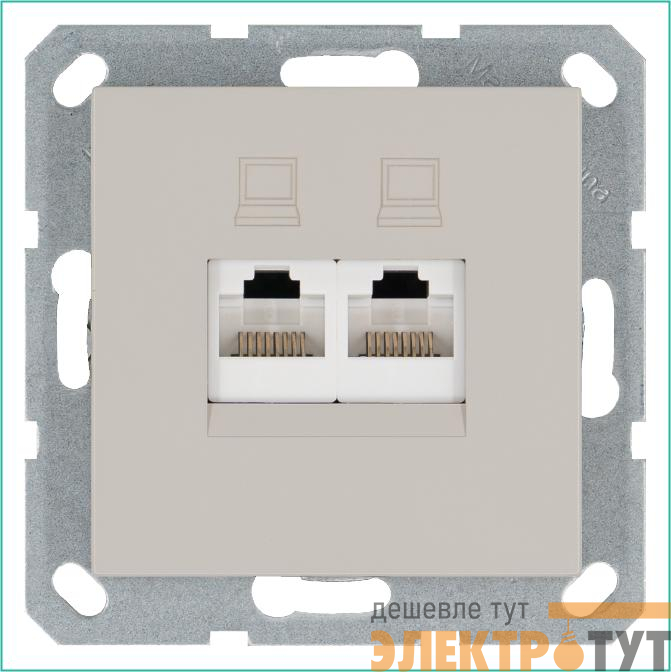 Розетка компьютерная 2-м RJ45 IP20 кат. 6 механизм тауп Jasmart G6108T