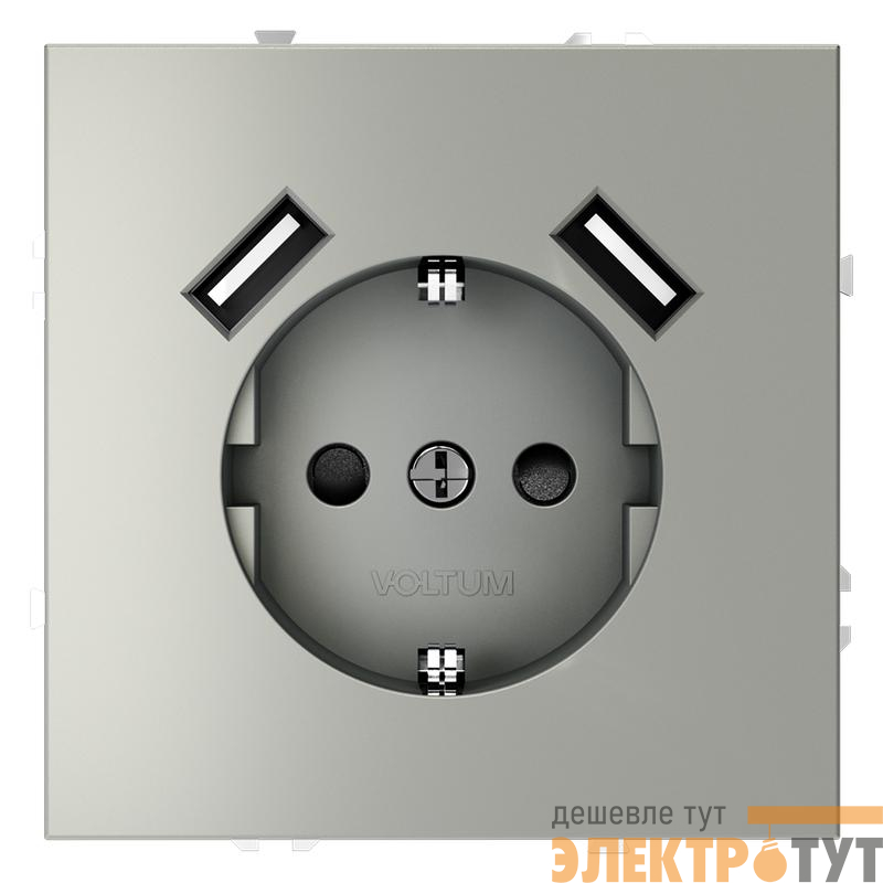 Розетка 1-м СП S70 16А с USB A+A с заземл. защ. шторки механизм сталь Voltum VLS040405