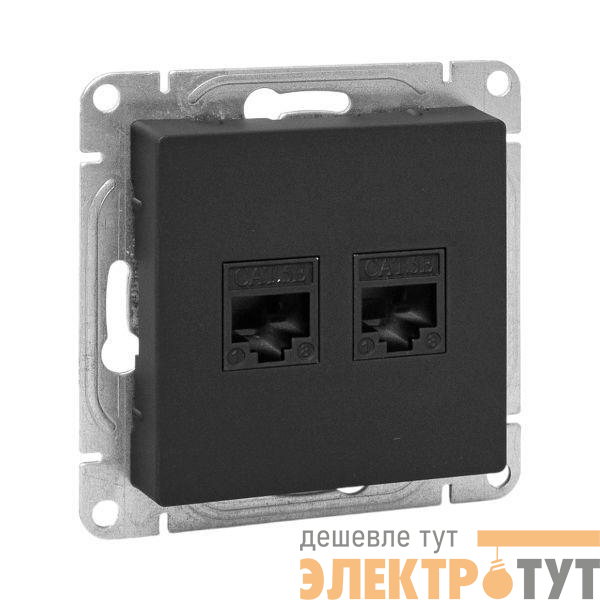 Розетка компьютерная 2-м СП Эпика RJ45 кат.5 механизм черн. EKF UP1-SOB-2RJ45-5